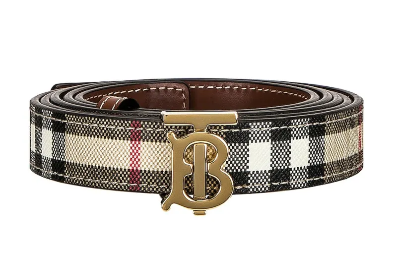 Burberry Cotton Calfskin Leather Belts Women's Ecru Width 2cm