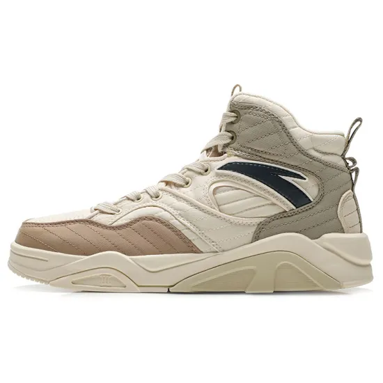 ANTA Life Collection Skateboard Shoes Men High-Top Light Beige White/Beige Yellow/Toffee Yellow