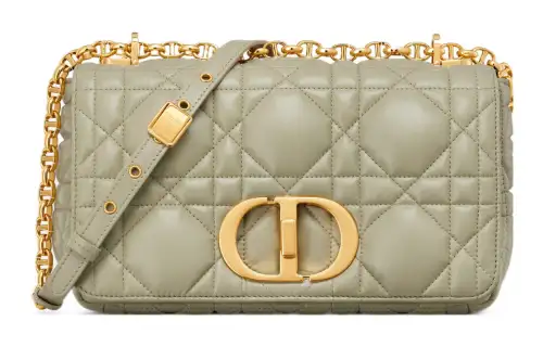 DIOR Caro Cow Leather Handheld Shoulder Bag, Crossbody Bag Medium Women's Gray Green