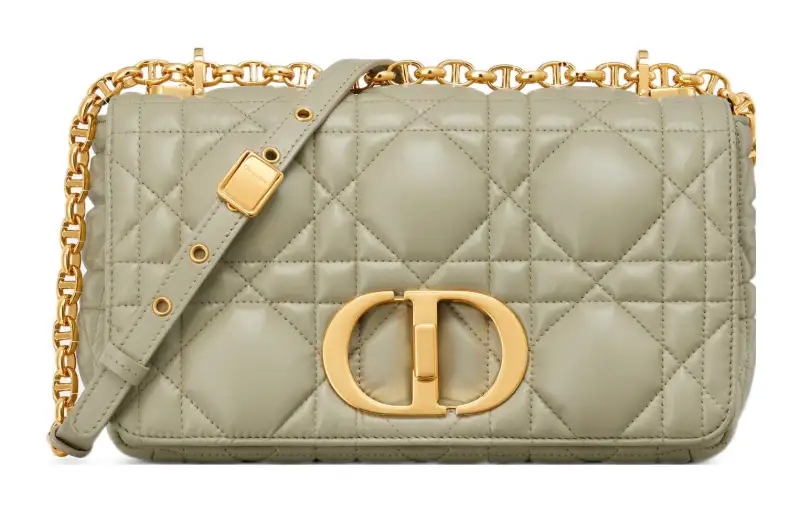 DIOR Caro Cow Leather Handheld Shoulder Bag, Crossbody Bag Medium Women's Gray Green