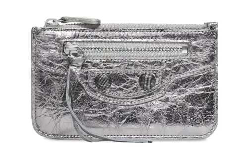 Balenciaga Le Cagole Metallic Finish Fine Grained Sheepskin Card Holder Card Holder Women's Silver