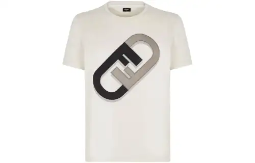 FENDI T Shirts Men's Ecru Crew Neck Moderate Straight Fit