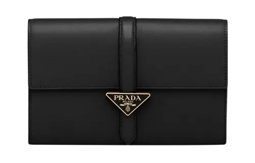 PRADA Triangle Leather Wallet Women's Black