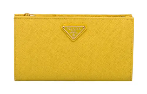 PRADA Saffiano Leather Card Holder, Wallet Large Women's Yellow