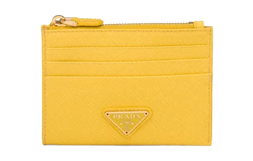 PRADA Saffiano Leather Card Holder Card Holder Women's Yellow