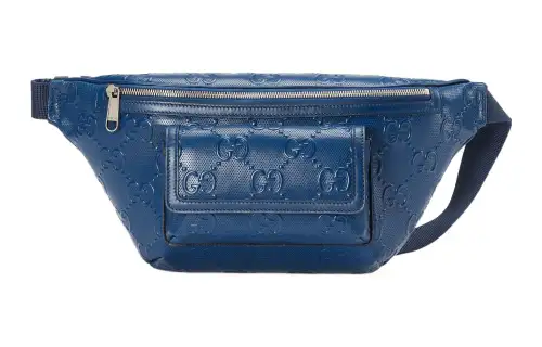 GUCCI Leather Sling Bag, Fanny Pack Regular Men's Blue