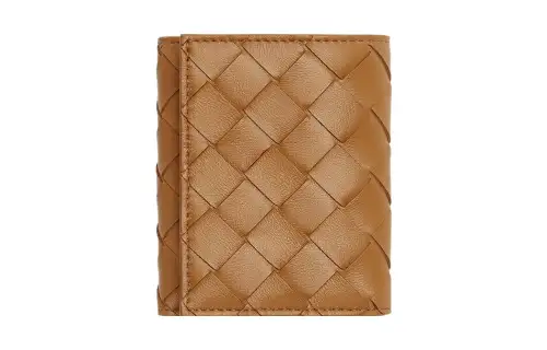 Bottega Veneta Sheepskin With Cow Leather Trifold Wallet Women's Caramel