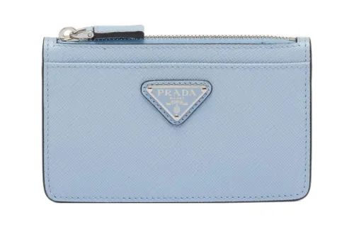PRADA Saffiano Leather Card Holder Card Holder Men's Light Blue