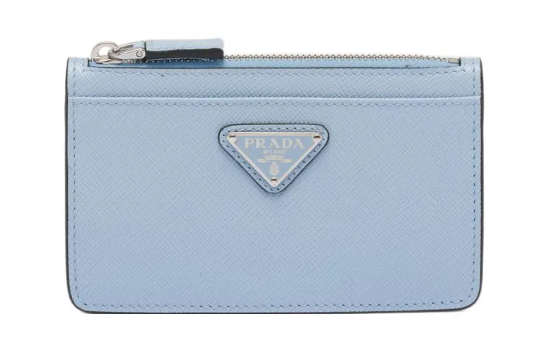PRADA Saffiano Leather Card Holder Card Holder Men's Light Blue