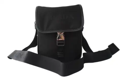PRADA Nylon, Leather Patchwork Messenger Bag, Crossbody Bag, Shoulder Bag Men's Black
