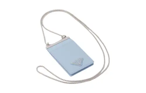 PRADA Brushed Leather Card Holder Women's Light Blue