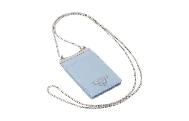 PRADA Brushed Leather Card Holder Women's Light Blue