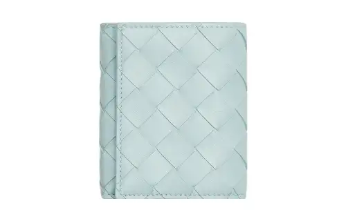 Bottega Veneta Sheepskin With Cow Leather Wallet Small Women's Light Blue