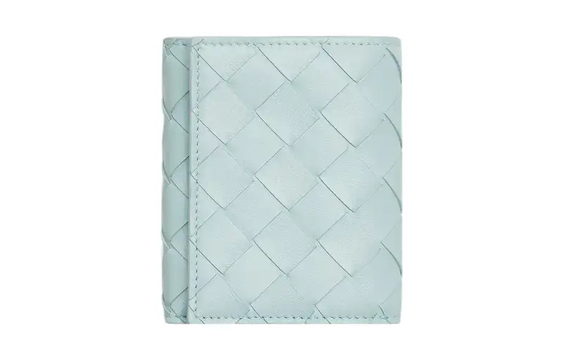 Bottega Veneta Sheepskin With Cow Leather Wallet Small Women's Light Blue