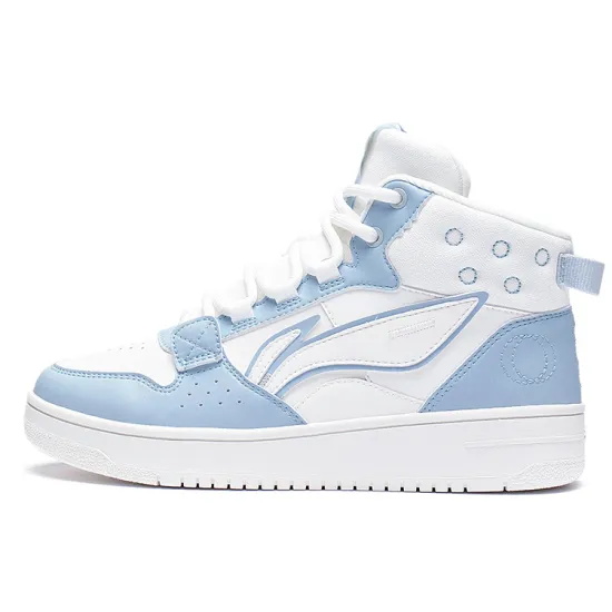 LiNing Yamahara Cushioning Wear-Resistant High-Top Skateboard Shoes Women's White Blue