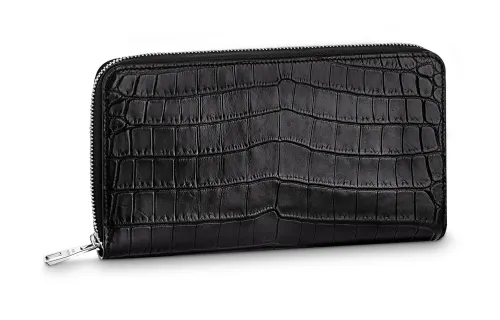 LOUIS VUITTON Zippy Crocodile Leather Wallet Men's Black
