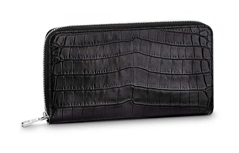 LOUIS VUITTON Zippy Crocodile Leather Wallet Men's Black
