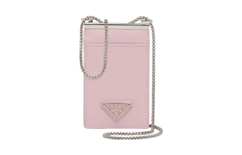 PRADA Brushed Leather Card Holder Women's Pink