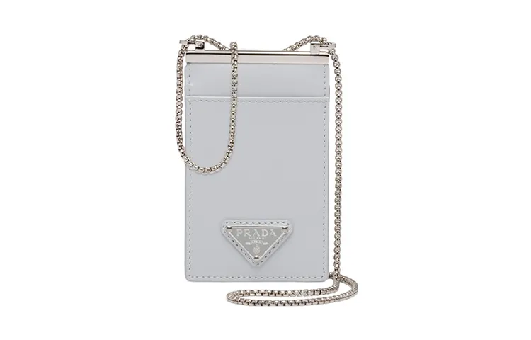 PRADA Brushed Leather Card Holder Women's Silver