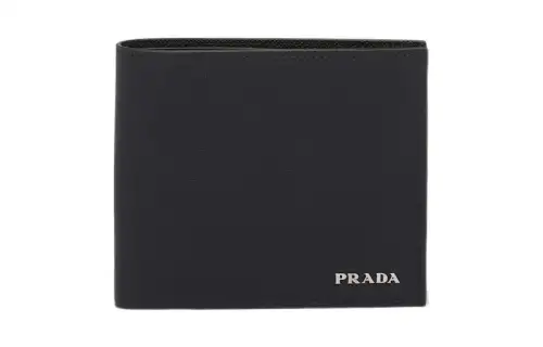 PRADA Saffiano Leather Double Fold Wallet Men's Black