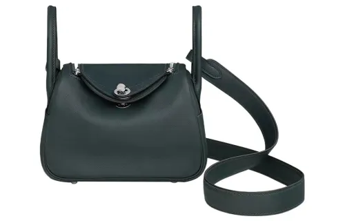 HERMES Lindy Swift Leather Handbags 19 Women's Rousseau Green/Peacock Green