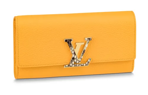 LOUIS VUITTON Capucines Leather With Python Skin Detail Capson Wallet Women's Yellow