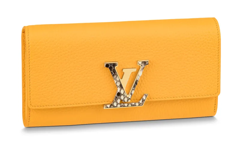 LOUIS VUITTON Capucines Leather With Python Skin Detail Capson Wallet Women's Yellow