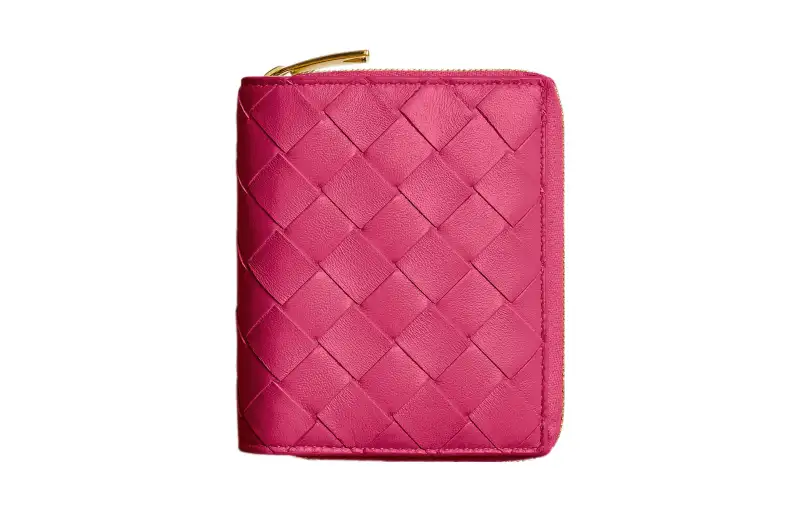 Bottega Veneta Lambskin With Cow Leather Wallet Small Women's Cranberry Color