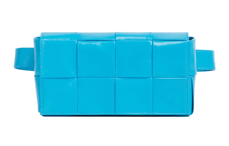 Bottega Veneta Cassette Belt Cow Leather Box Bag Camera Bag Fanny Pack, Crossbody Bag Mini Men's Pool Blue