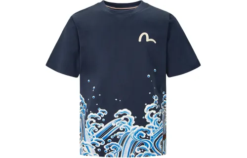 EVISU T Shirts Men's Dark Blue Crew Neck Moderate Straight Fit