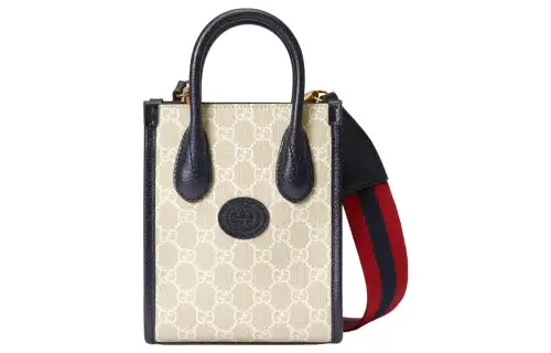 GUCCI Jumbo GG Canvas With Leather Tote Bag, Shopping Bag, Shoulder Bag, Crossbody Bag, Handbag Mini Men's Beige/Blue