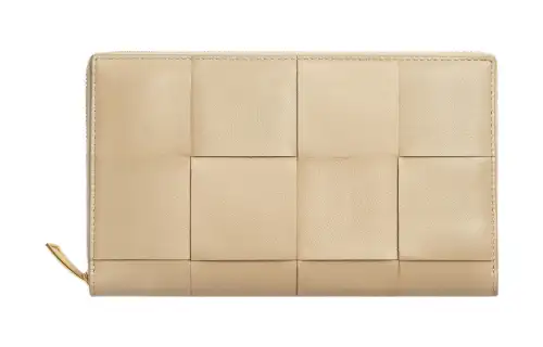 Bottega Veneta Sheepskin With Cow Leather Wallet Large Women's Oat