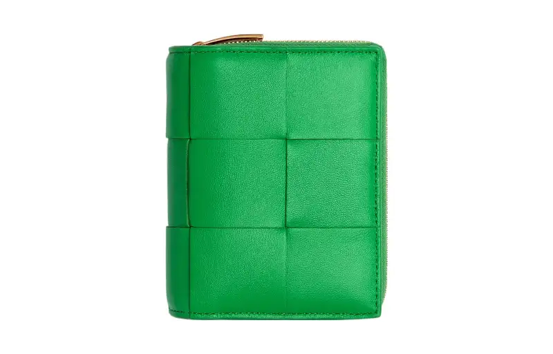 Bottega Veneta Lambskin With Calfskin Wallet Small Women's Green