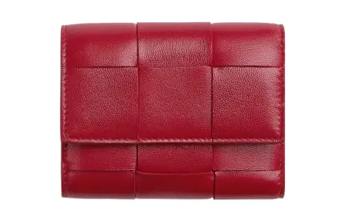 Bottega Veneta Sheepskin With Cow Leather Wallet Small Women's Burgundy