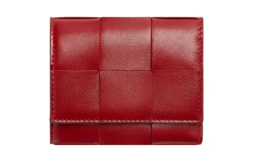 Bottega Veneta Sheepskin With Cow Leather Wallet Small Women's Red