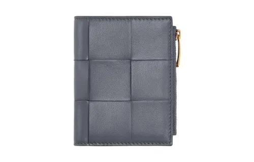 Bottega Veneta Sheepskin With Cow Leather Wallet Small Women's Lightning Gray