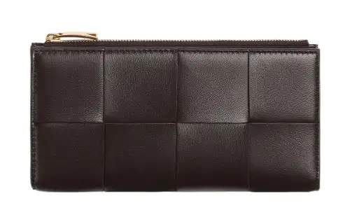 Bottega Veneta Sheepskin With Cow Leather Wallet Small Women's Dark Brown