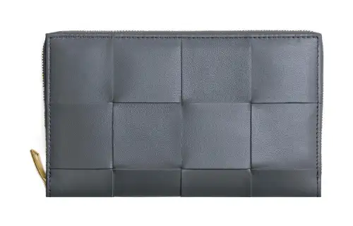 Bottega Veneta Sheepskin With Cow Leather Wallet Large Women's Gray