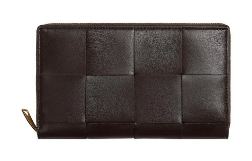 Bottega Veneta Sheepskin With Cow Leather Wallet Large Women's Dark Brown