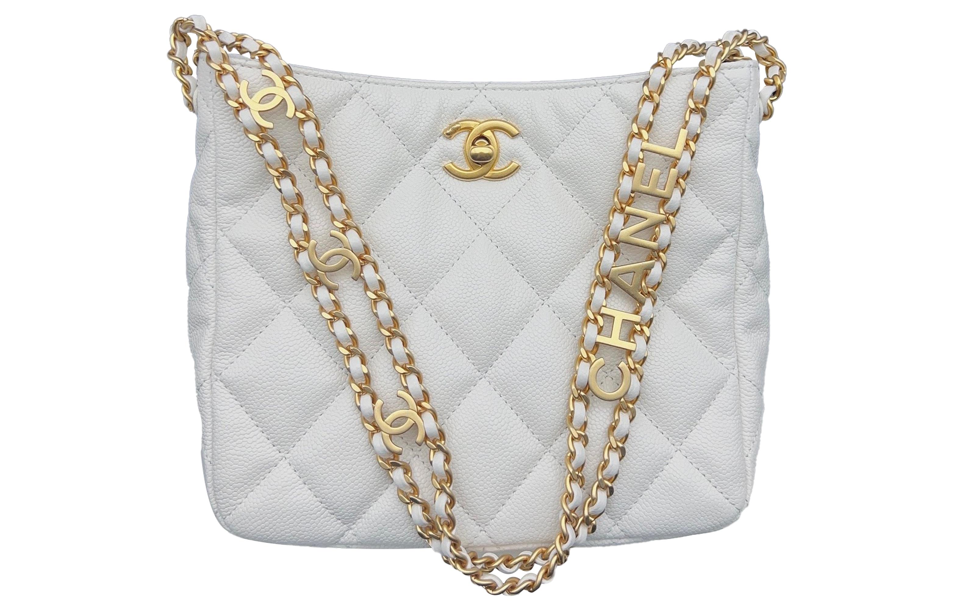 CHANEL 22SS Grain Embossed Cow Leather HOBO Shoulder Bag, Handbag Women's White