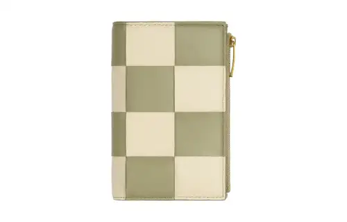 Bottega Veneta Cow Leather Wallet Medium Women's Beige/Lime Gray