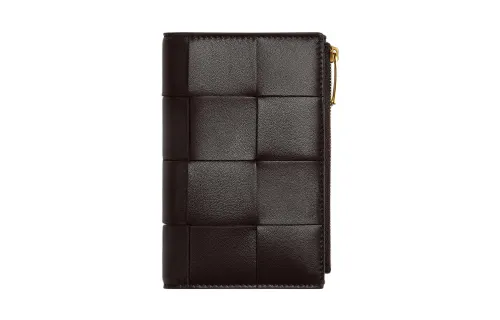 Bottega Veneta Sheepskin With Cow Leather Wallet Medium Women's Chocolate Brown