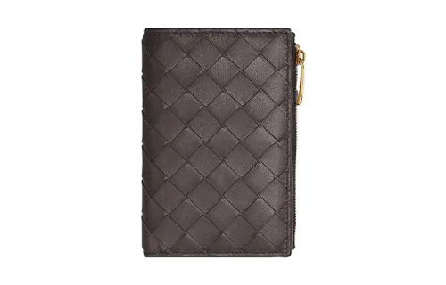 Bottega Veneta Lambskin Wallet Medium Women's Dark Brown