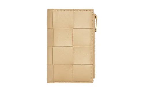 Bottega Veneta Sheepskin With Cow Leather Wallet Medium Women's Oat