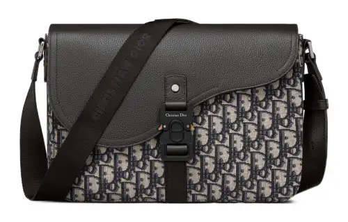 DIOR Oblique Print Grain Cow Leather Shoulder Bag, Crossbody Bag Men's Black & Beige