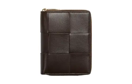 Bottega Veneta Sheepskin With Cow Leather Wallet Large Women's Dark Brown