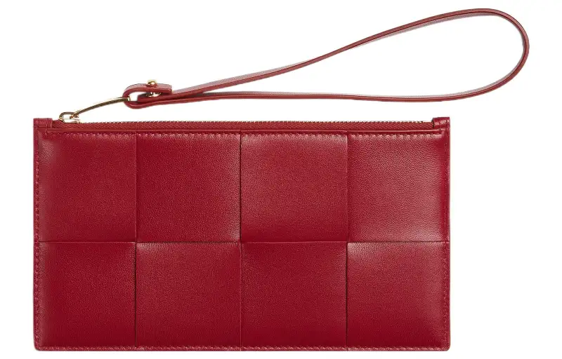 Bottega Veneta Intrecciato Sheepskin With Cow Leather Clutch Women's Red