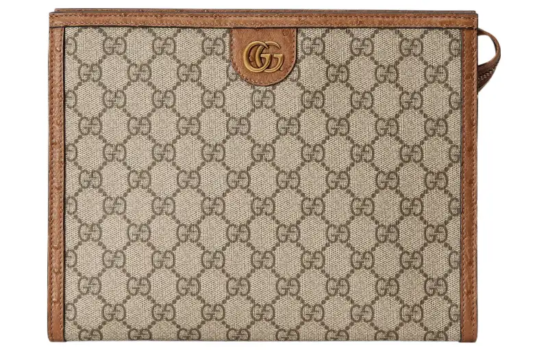 GUCCI Ophidia Canvas With Ostrich Leather Binding Clutch Men's Ebony