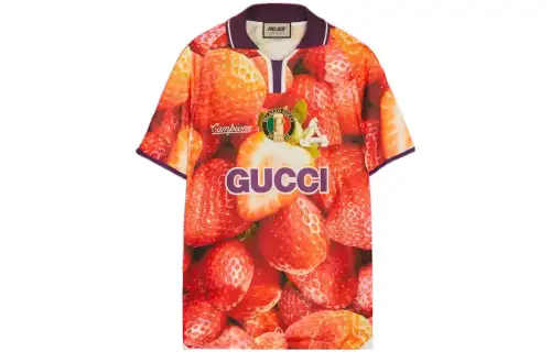 Palace X GUCCI Strawberry Print Technical Jersey Football T shirt