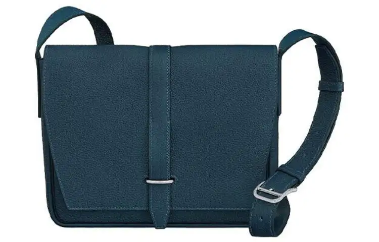 HERMES Steve Light Junior Silver Tone Buckle Togo Calfskin Crossbody Bags Regular Men's 7P Bleu De Prusse Prussian Blue